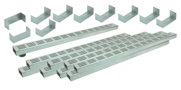 Entwässerungsrinnen Edelstahl superflach Rost Längsschlitzdesign SET Typ 9, System 35/80